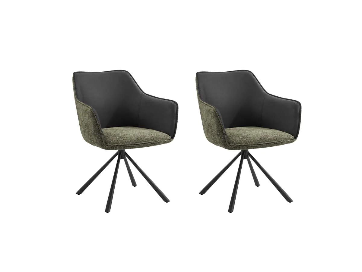 TGC TGC Pearl Set of 2 Green & Grey Fabric Swivel Dining Chairs