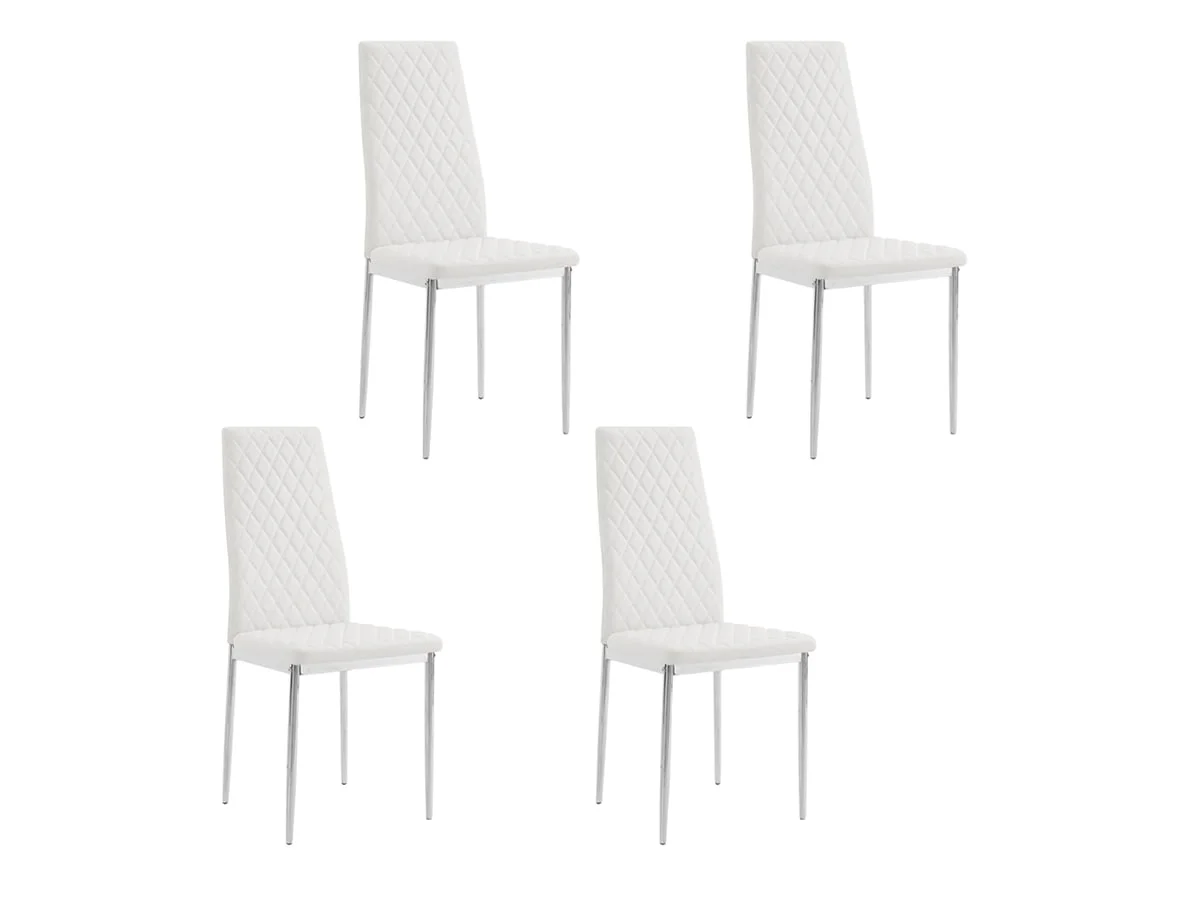 TGC TGC Sara Set of 4 White Faux Leather Dining Chairs with Silver Legs