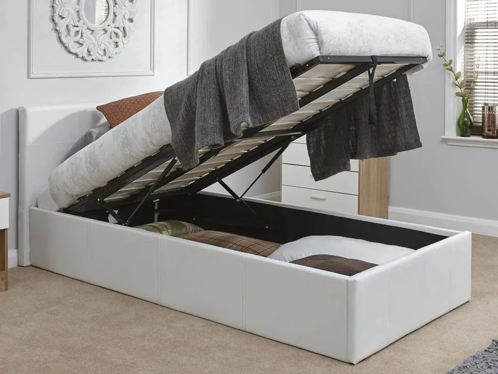 GFW Clearance - GFW Ecuador 3ft Single White Faux Leather End Lift Ottoman Bed Frame