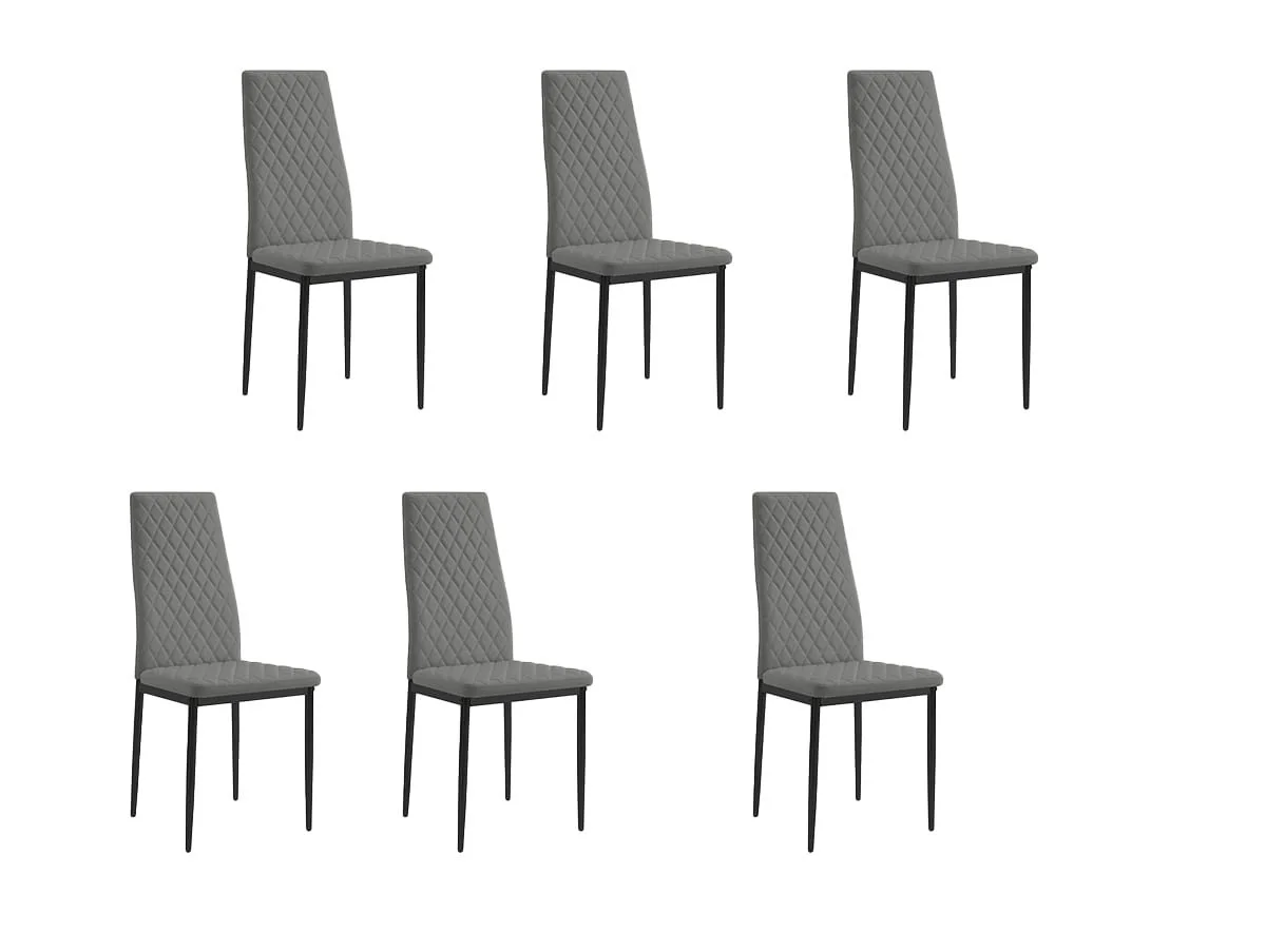 TGC TGC Sara Set of 6 Grey Faux Leather Dining Chairs with Black Legs