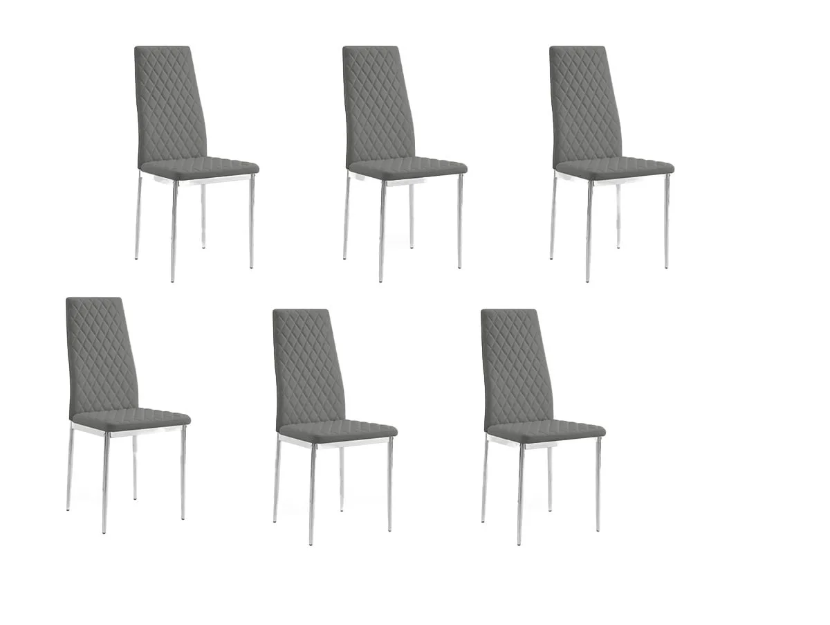 TGC TGC Sara Set of 6 Grey Faux Leather Dining Chairs with Silver Legs