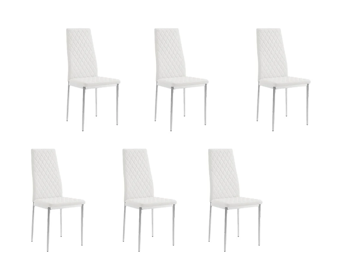 TGC TGC Sara Set of 6 White Faux Leather Dining Chairs with Silver Legs
