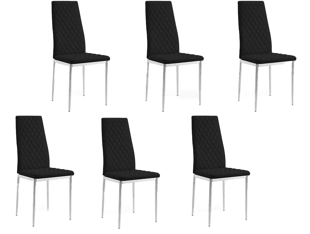 TGC TGC Sara Set of 6 Black Faux Leather Dining Chairs with Silver Legs