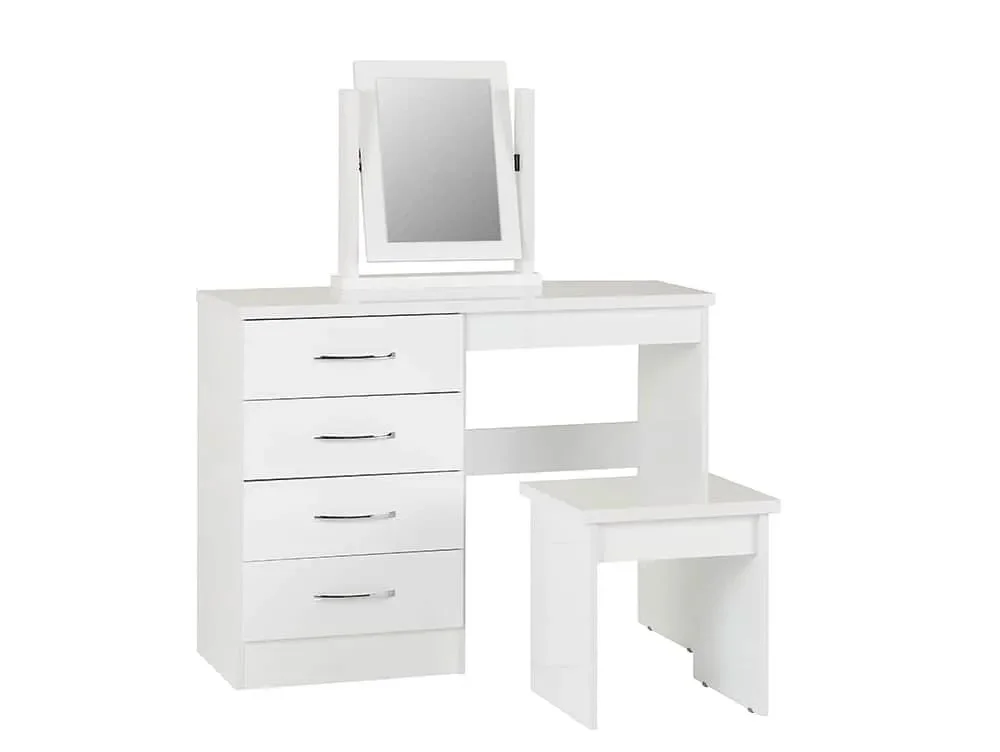 Seconique Clearance - Seconique Nevada White High Gloss 4 Drawer Dressing Table and Stool