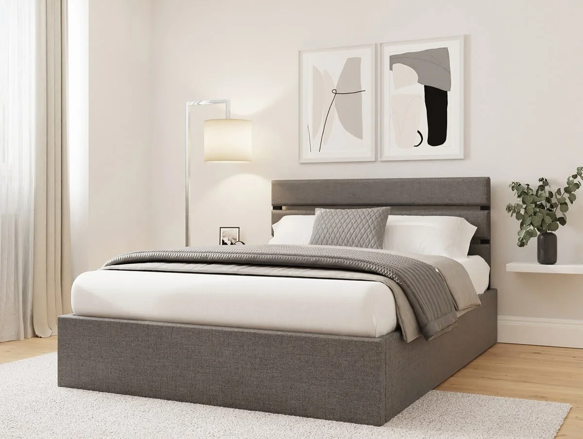 GFW GFW Hudson 4ft Small Double Grey Fabric Ottoman Bed Frame
