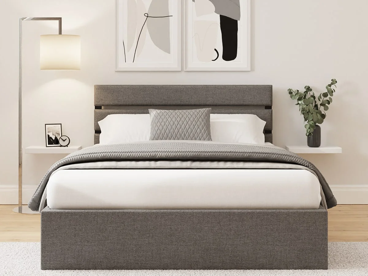 GFW GFW Hudson 4ft6 Double Grey Fabric Ottoman Bed Frame