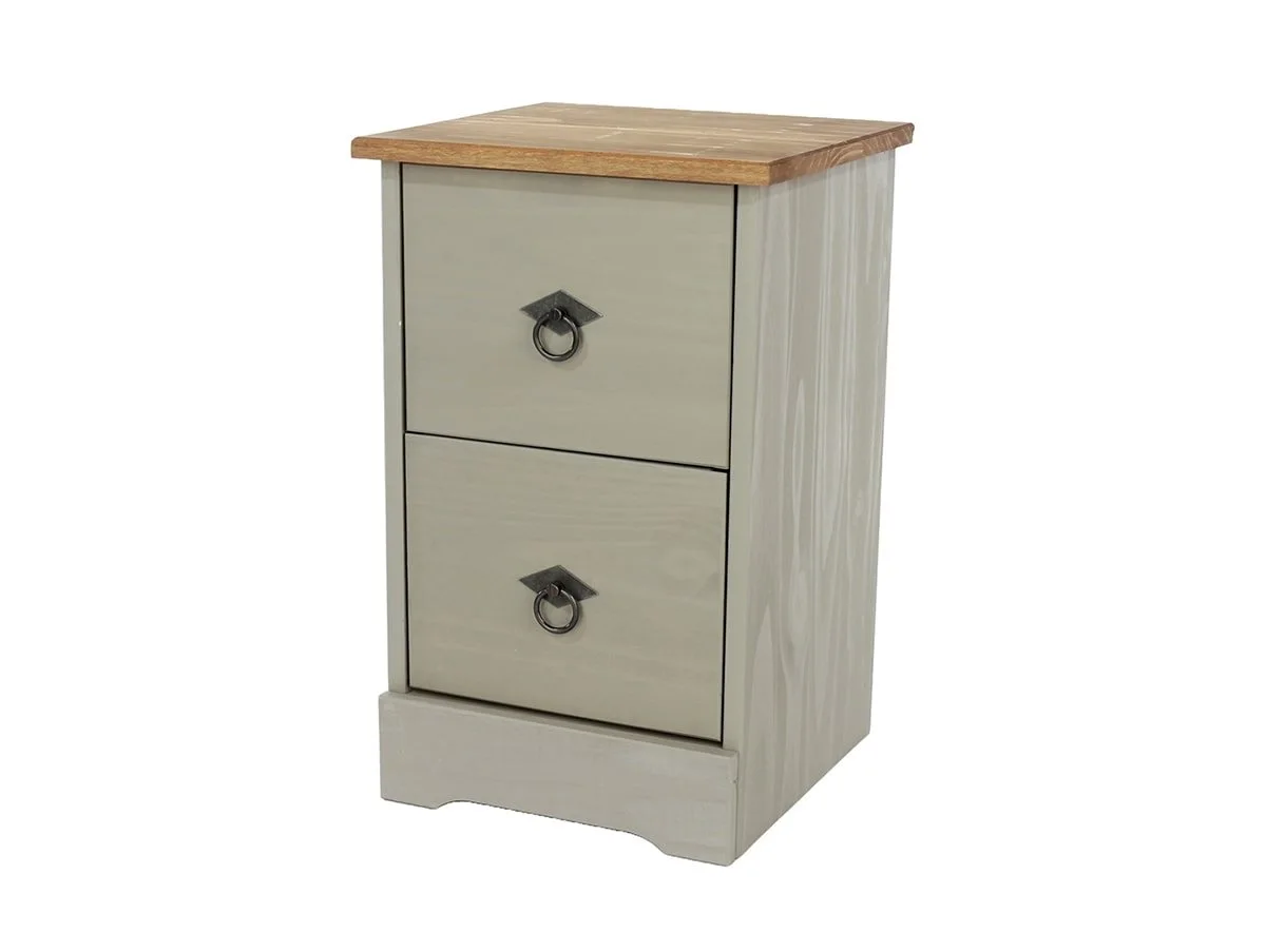 Core Core Corona Compact Grey and Waxed Pine 2 Drawer Bedside Table