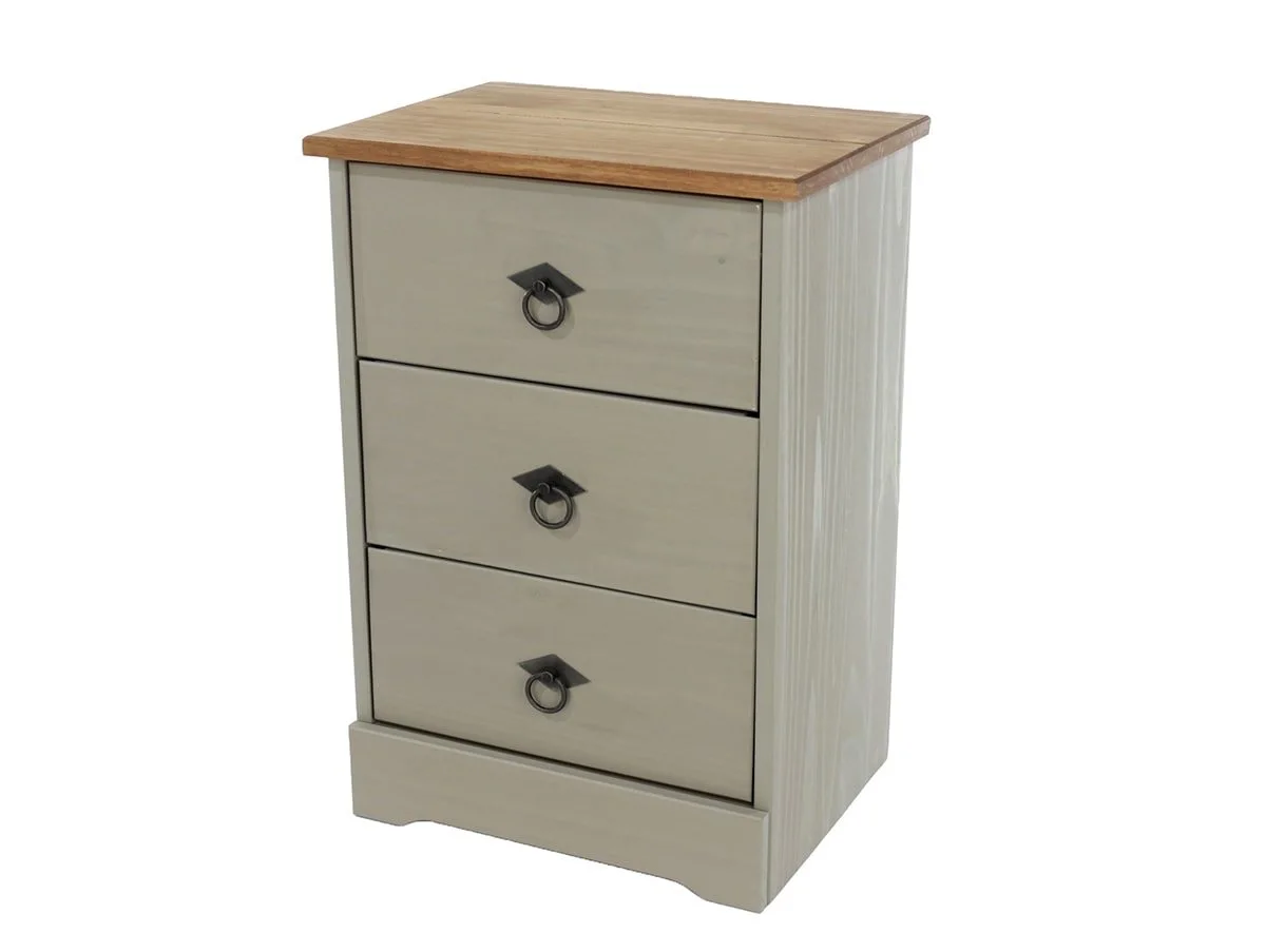 Core Core Corona Compact Grey and Pine 3 Drawer Bedside Table