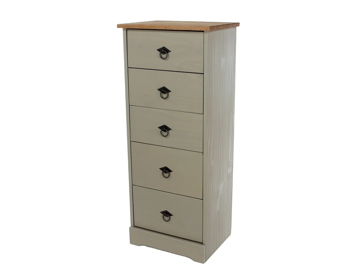 Core Core Corona Compact Grey and Waxed Pine 5 Drawer Narrow Chest of Drawers