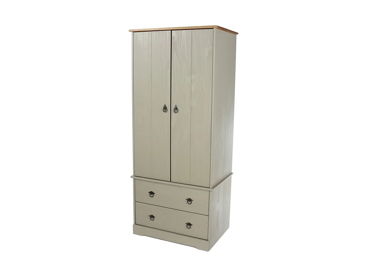 Core Core Corona Compact Grey and Waxed Pine 2 Door 2 Drawer Wardrobe