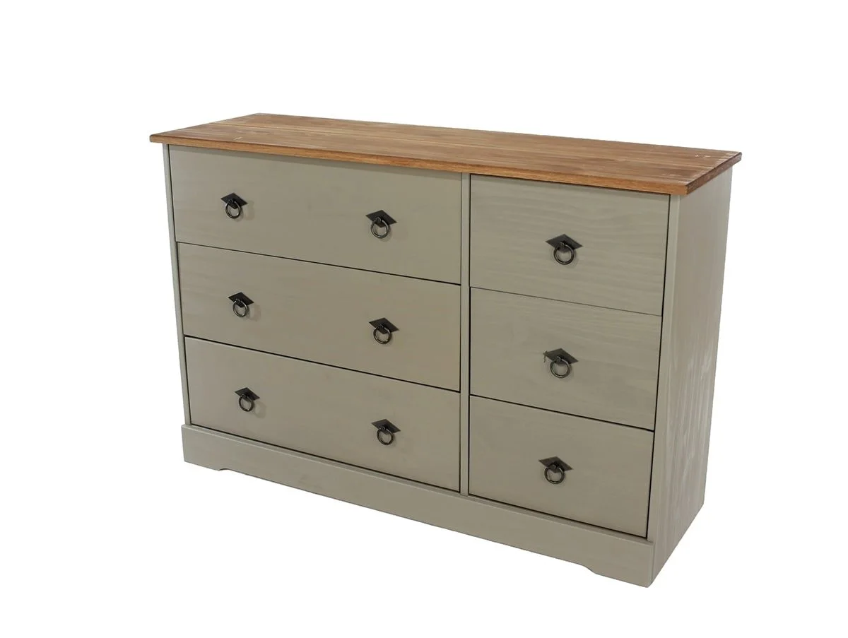 Core Core Corona Compact Grey and Waxed Pine 3+3 Drawer Wide Chest of Drawers