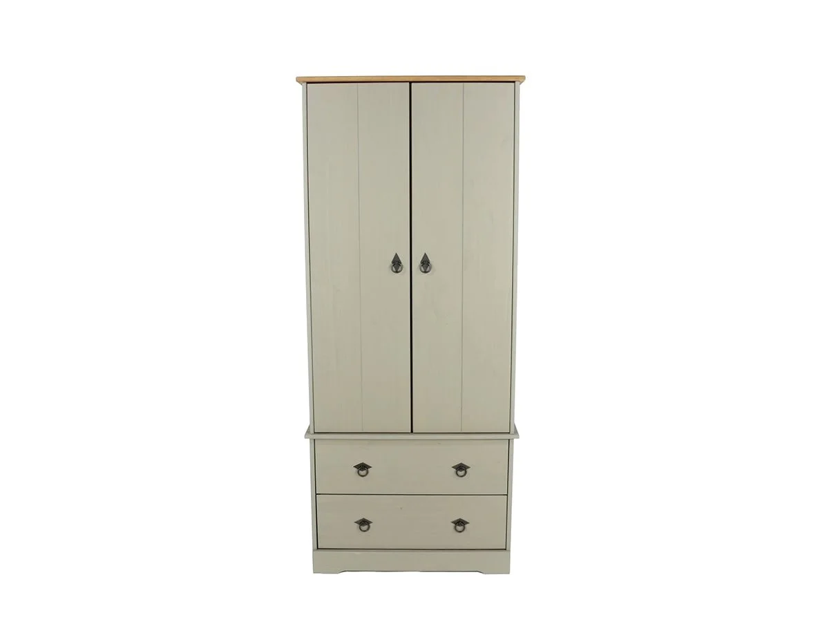 Core Core Corona Compact Grey and Waxed Pine 2 Door 2 Drawer Wardrobe