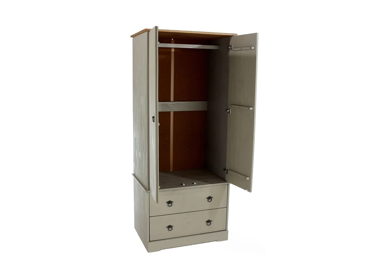 Core Core Corona Compact Grey and Waxed Pine 2 Door 2 Drawer Wardrobe