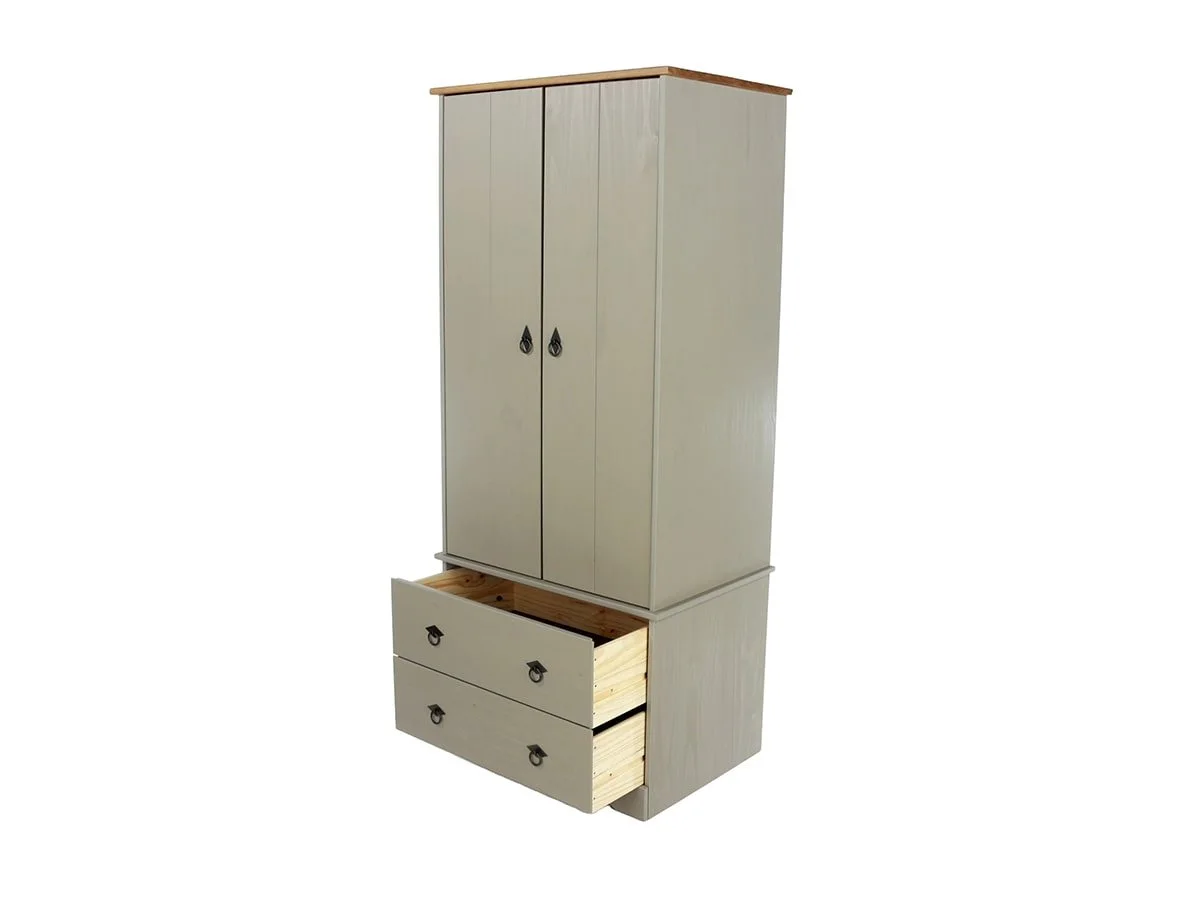 Core Core Corona Compact Grey and Waxed Pine 2 Door 2 Drawer Wardrobe