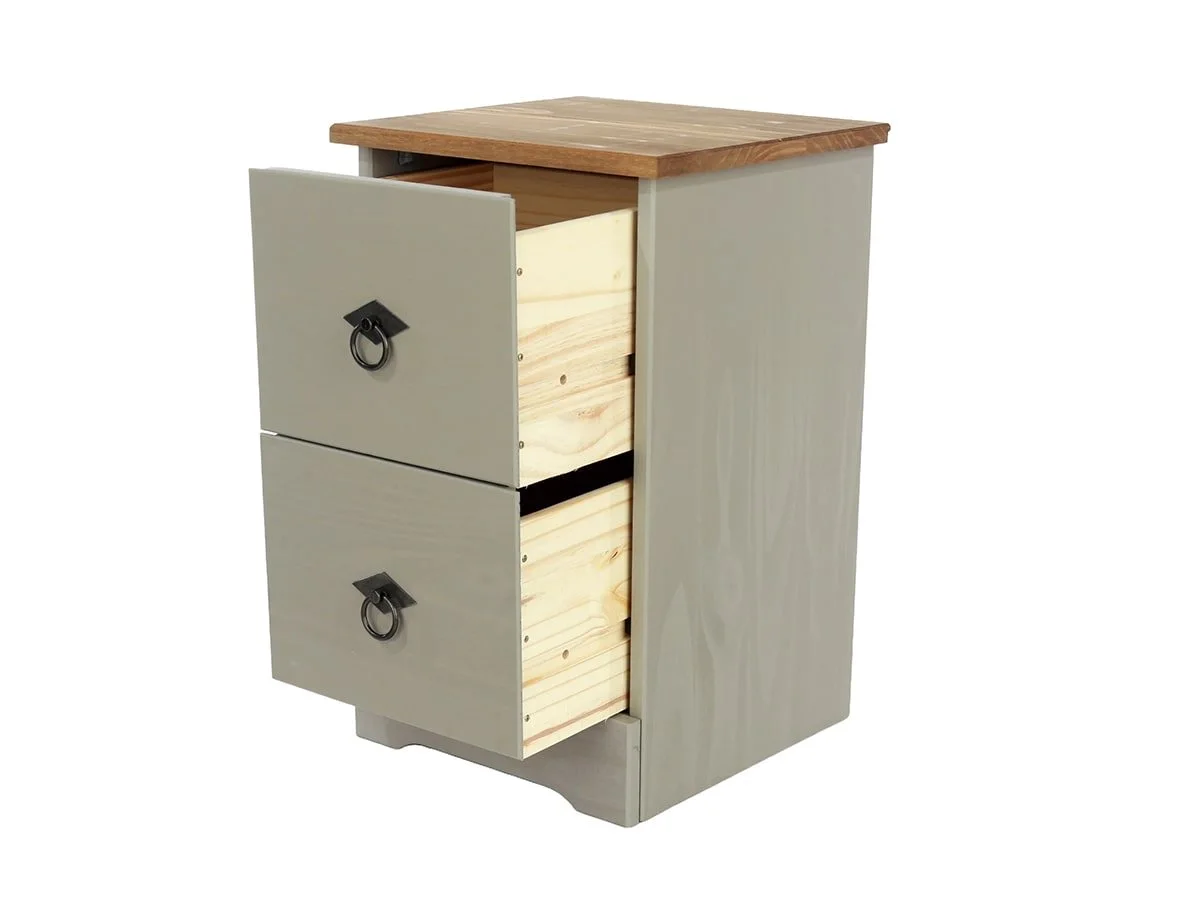 Core Core Corona Compact Grey and Waxed Pine 2 Drawer Bedside Table