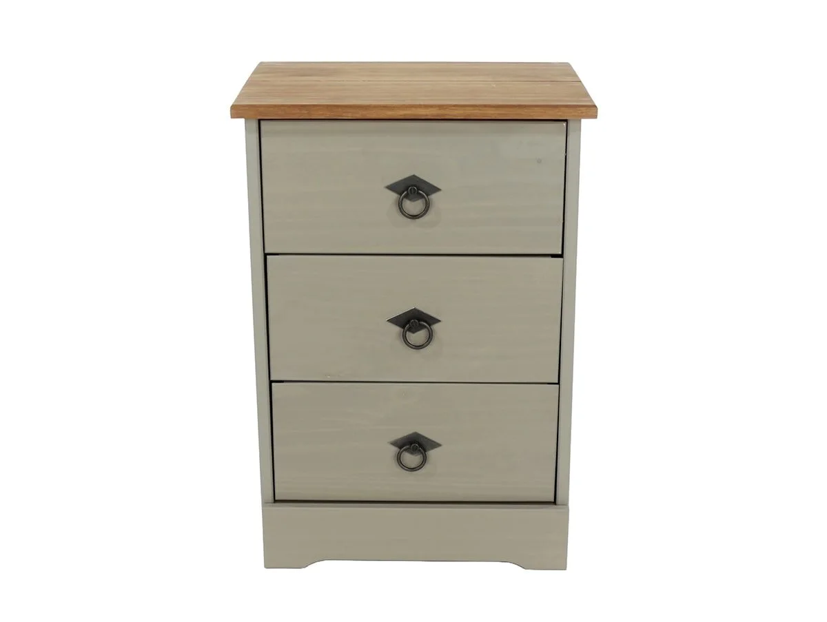 Core Core Corona Compact Grey and Pine 3 Drawer Bedside Table