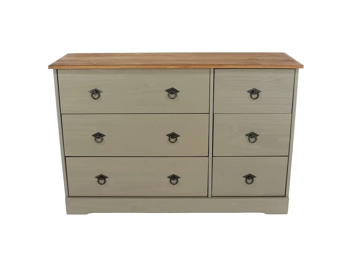 Core Core Corona Compact Grey and Waxed Pine 3+3 Drawer Wide Chest of Drawers