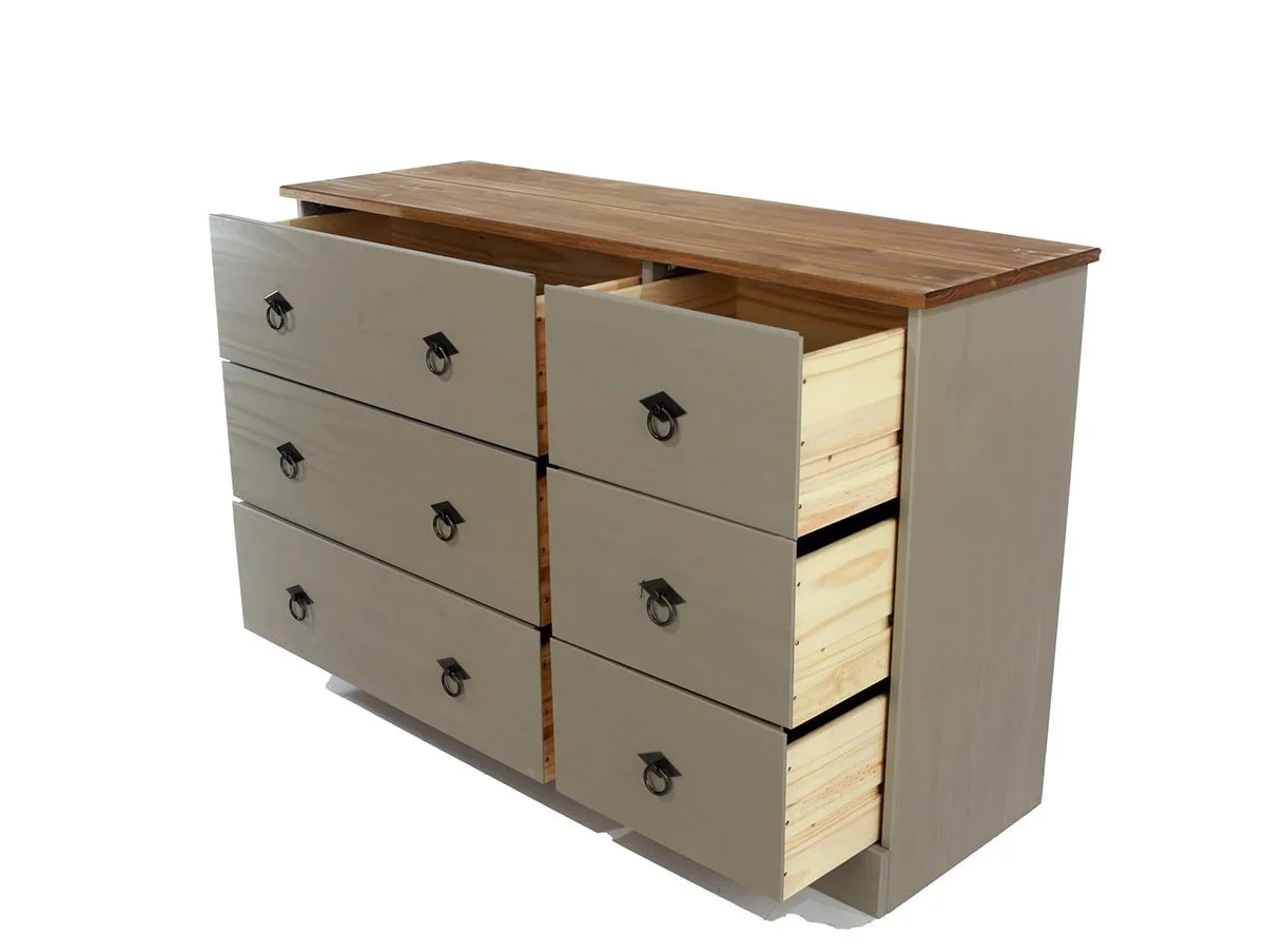 Core Core Corona Compact Grey and Waxed Pine 3+3 Drawer Wide Chest of Drawers