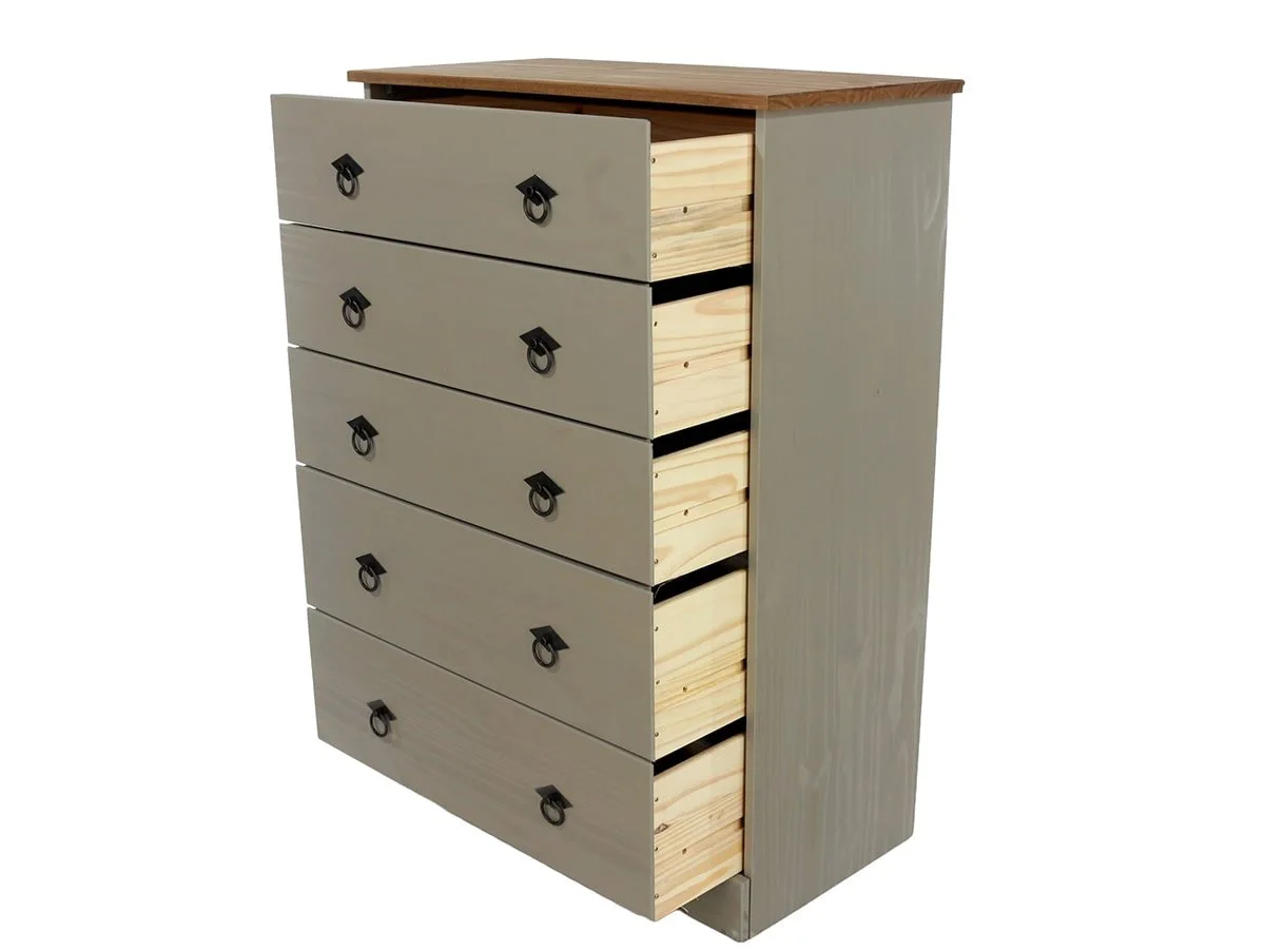 Core Core Corona Compact Grey and Waxed Pine 5 Drawer Chest of Drawers