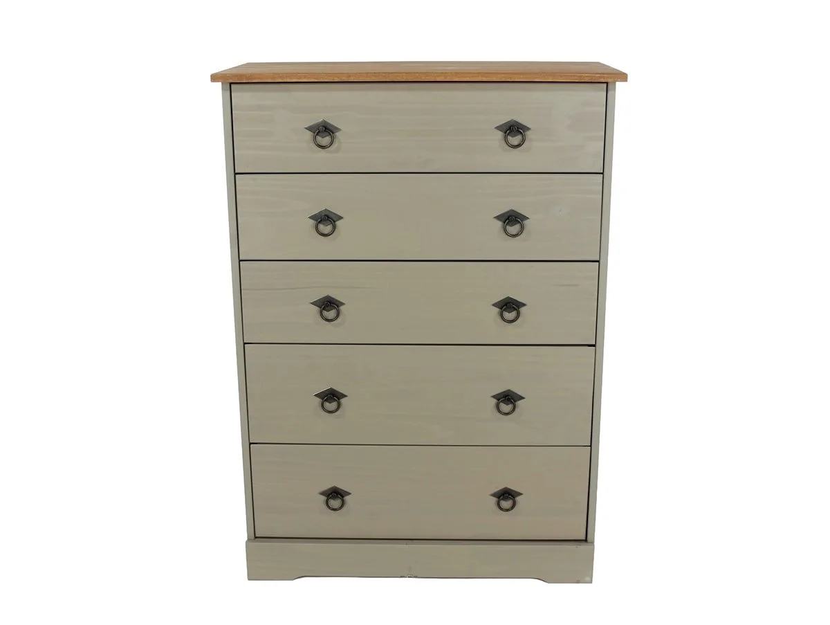 Core Core Corona Compact Grey and Waxed Pine 5 Drawer Chest of Drawers