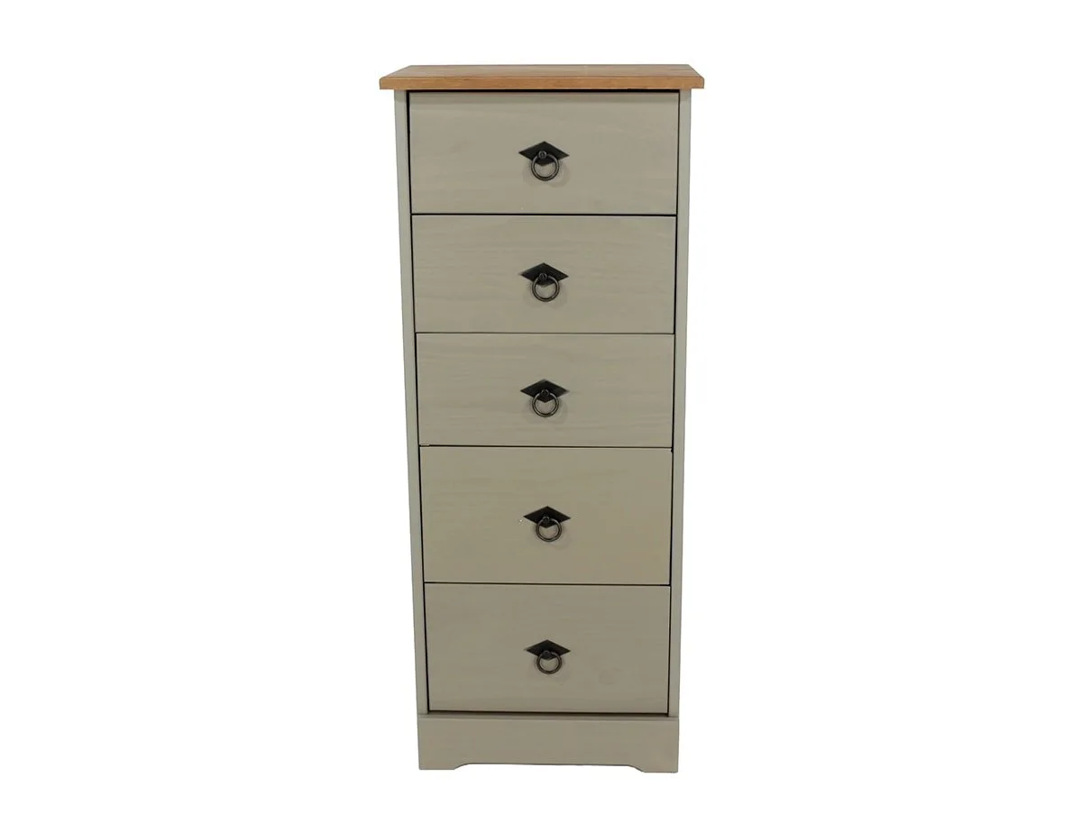 Core Core Corona Compact Grey and Waxed Pine 5 Drawer Narrow Chest of Drawers