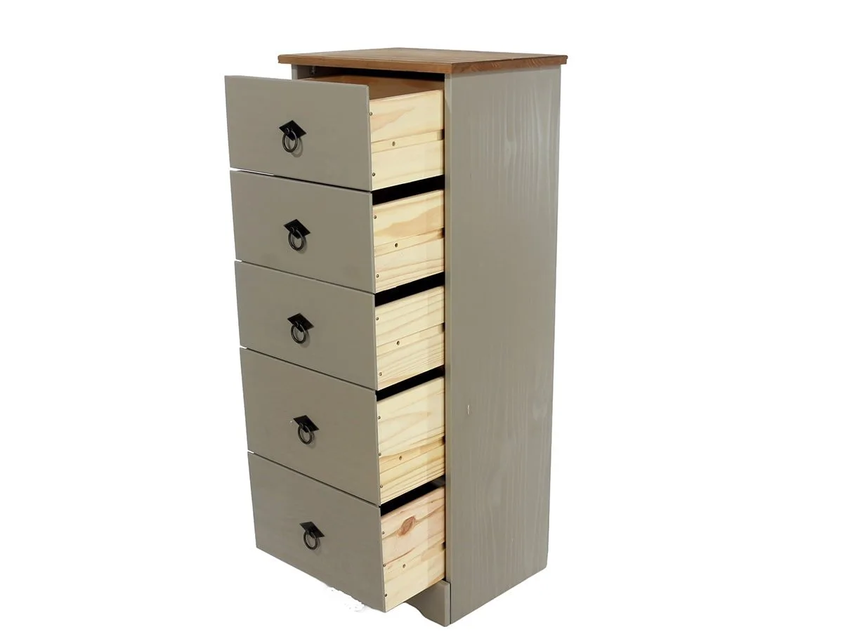 Core Core Corona Compact Grey and Waxed Pine 5 Drawer Narrow Chest of Drawers