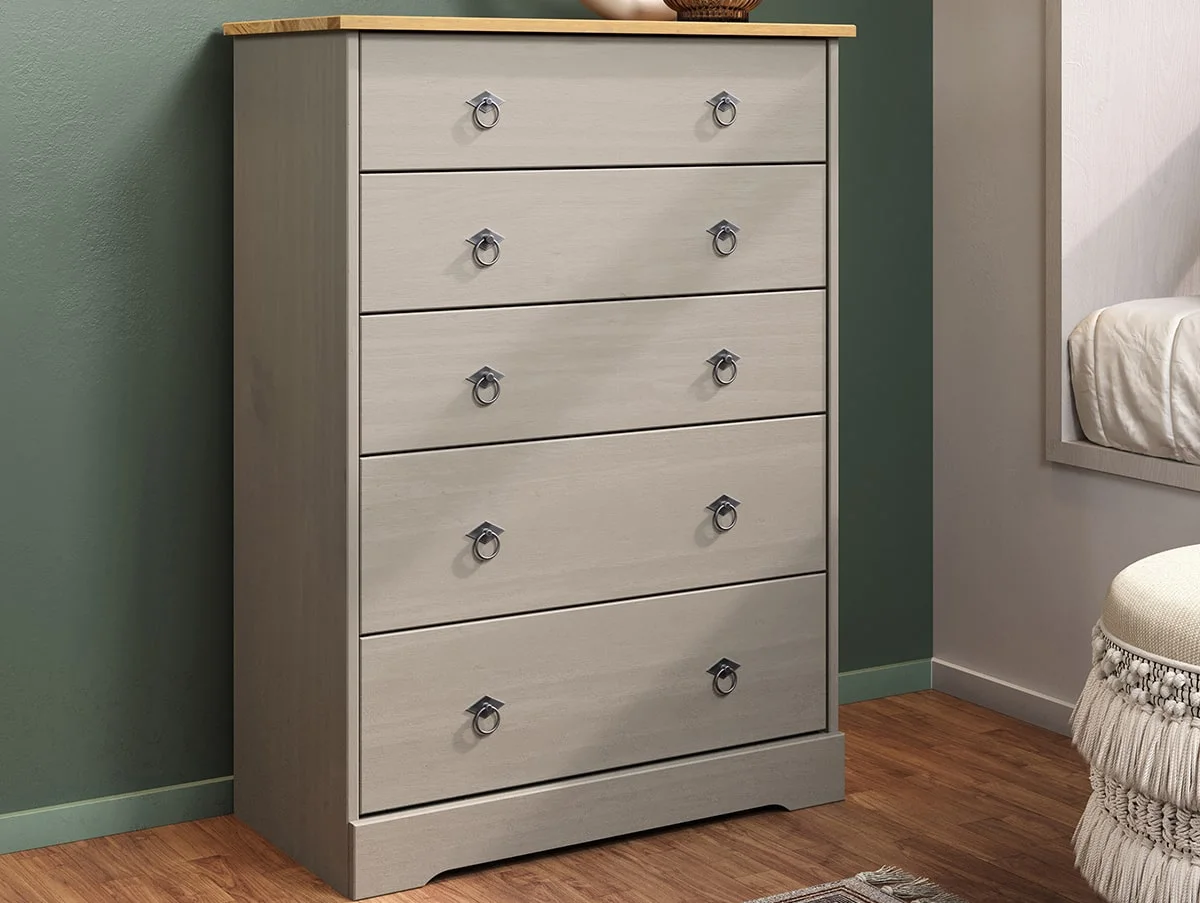 Core Core Corona Compact Grey and Waxed Pine 5 Drawer Chest of Drawers