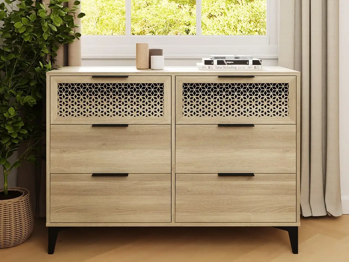 GFW GFW Ezra Oak 3+3 Drawer Chest of Drawers