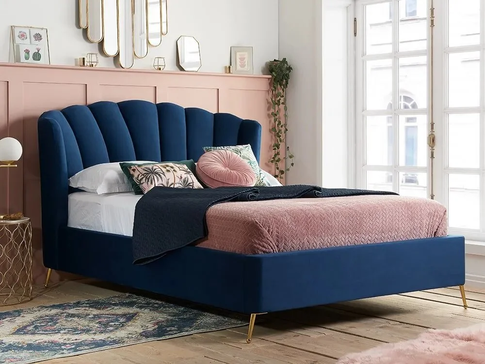 Birlea Furniture & Beds Clearance - Birlea Lottie 5ft King Size Midnight Blue Fabric Ottoman Bed Frame
