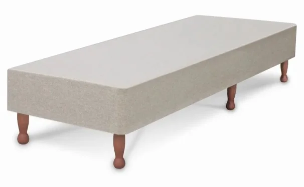 Deluxe Clearance - Deluxe Universal 3ft6 Large Single Low Divan Base, Reinforced Base, Linoso Silver Fabric, 6 Inch Base With 8 Inch Skittle Wooden Legs