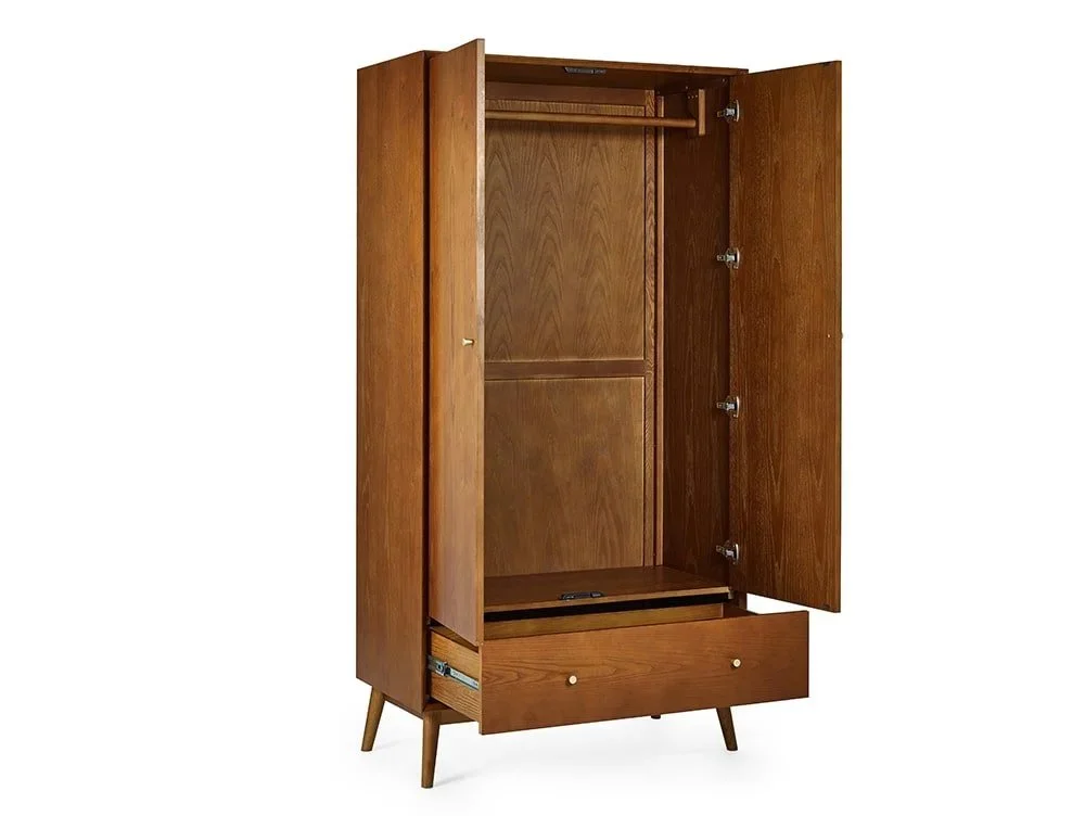 Julian Bowen Clearance - Julian Bowen Lowry Cherry Ash 2 Door 1 Drawer Wardrobe
