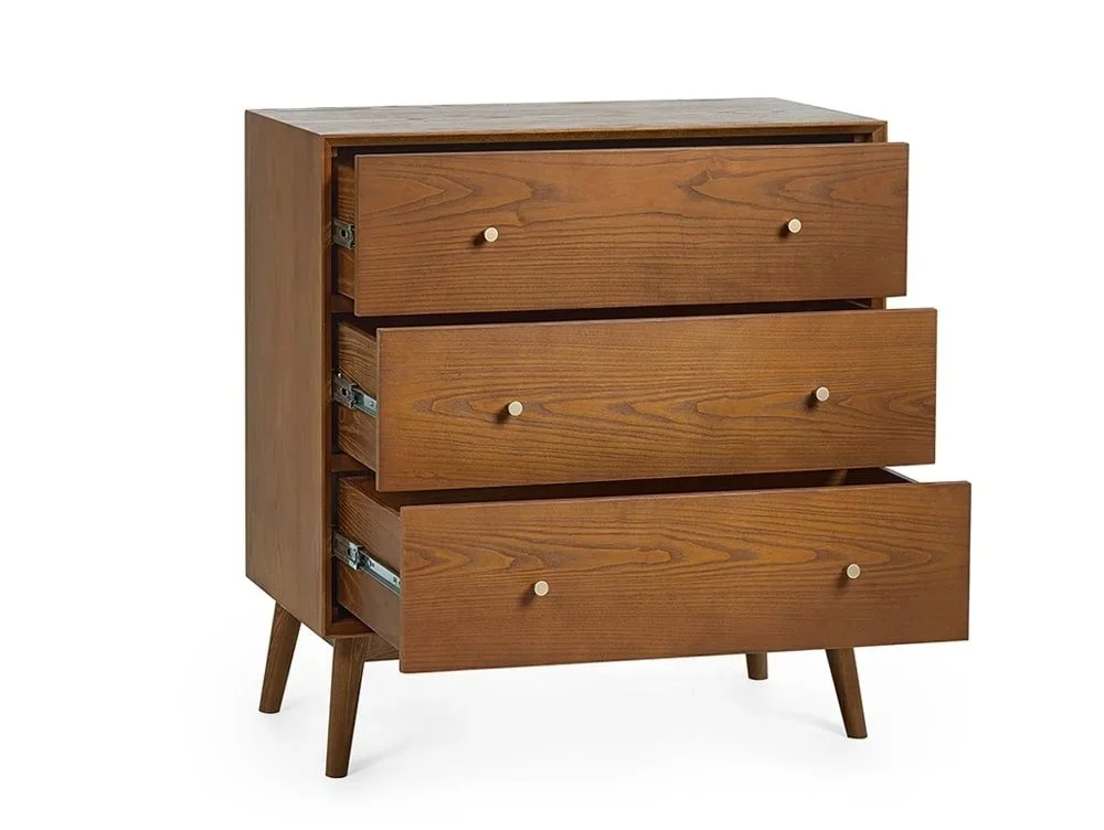Julian Bowen Clearance - Julian Bowen Lowry Cherry Ash 3 Drawer Chest of Drawers