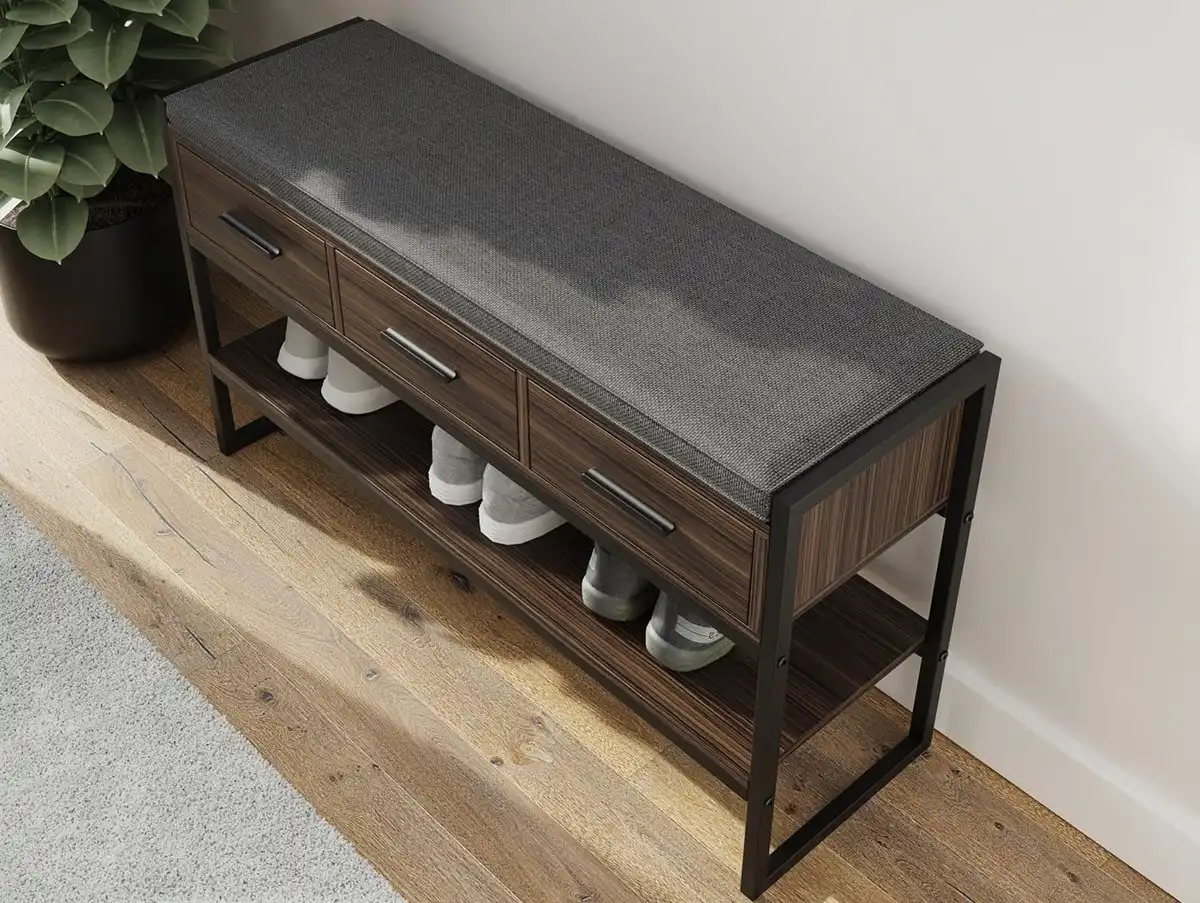 GFW GFW Quinn Walnut Shoe Bench with Storage