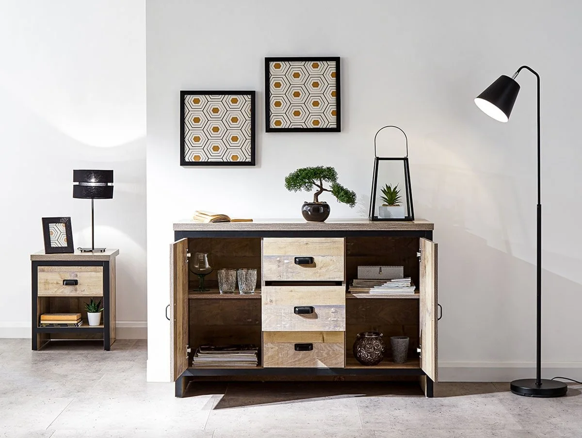 GFW GFW Boston Oak Wooden 2 Door 3 Drawer Sideboard
