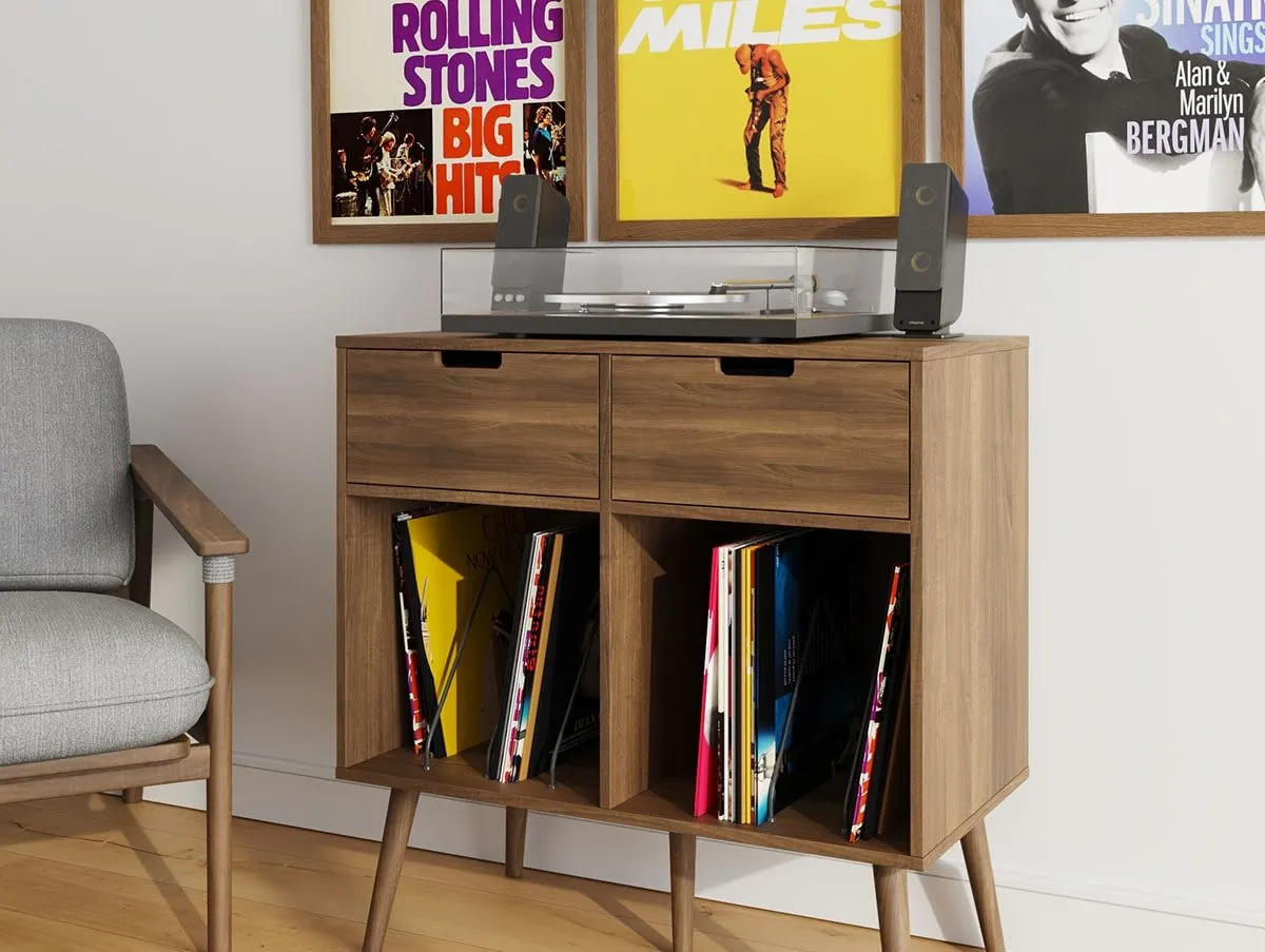 GFW GFW Jaxon Walnut 2 Drawer Turntable Stand