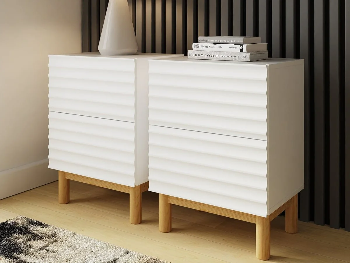 GFW GFW Karla White Ribbed Pair of 2 Drawer Bedside Tables