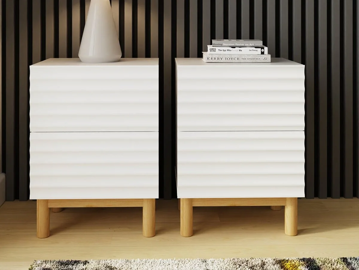 GFW GFW Karla White Ribbed Pair of 2 Drawer Bedside Tables