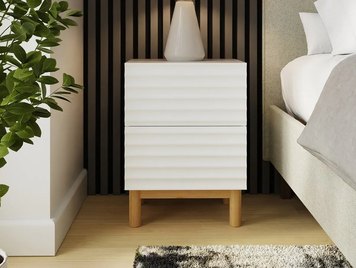 GFW GFW Karla White Ribbed 2 Drawer Bedside Table