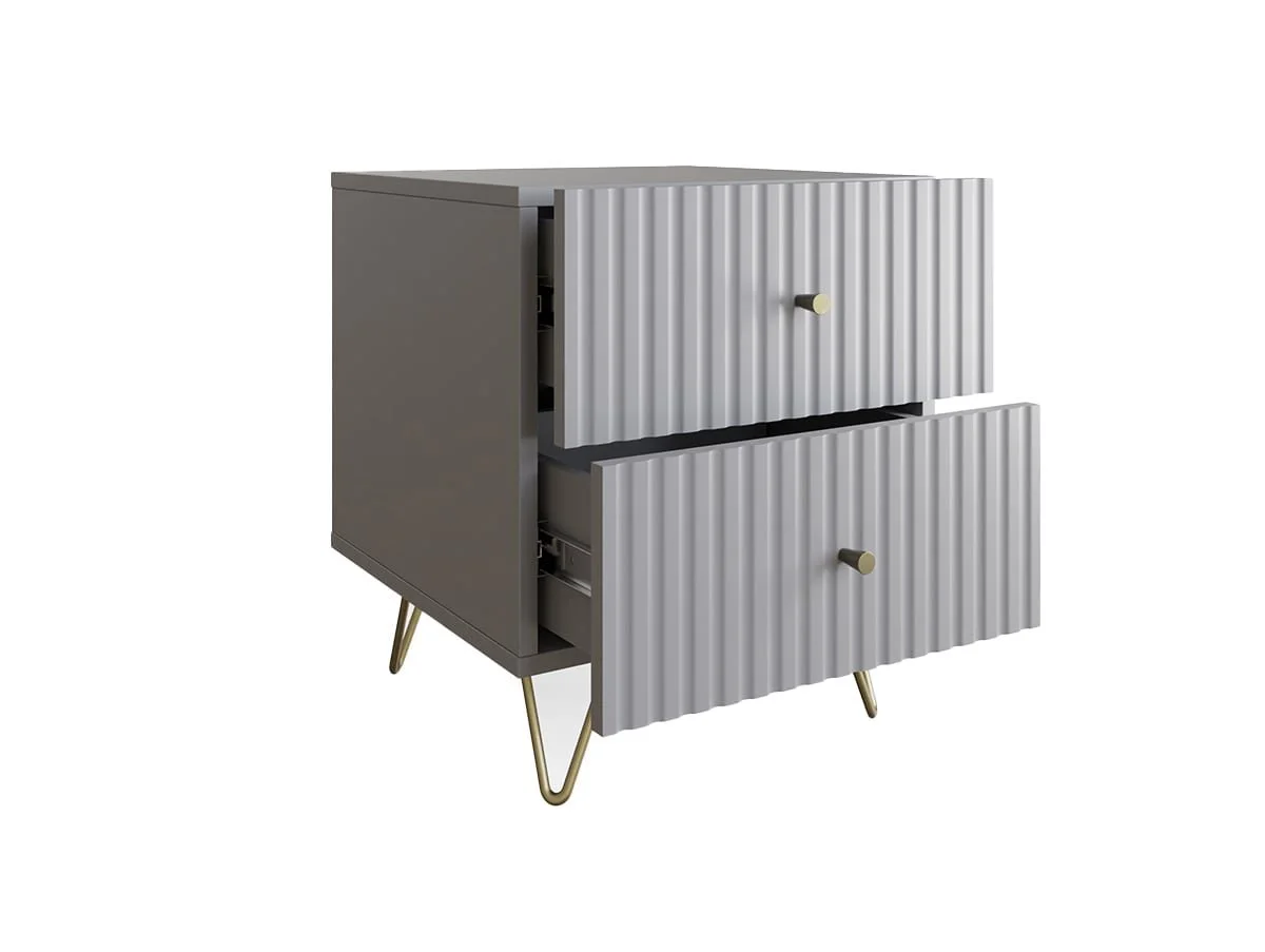 GFW GFW Thalia Grey Ribbed Pair of 2 Drawer Bedside Tables