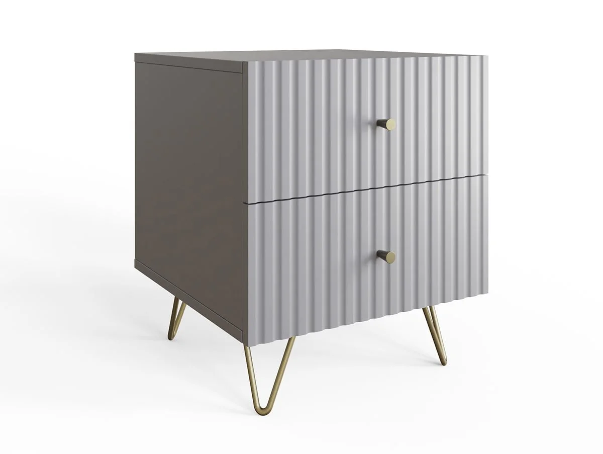 GFW GFW Thalia Grey Ribbed Pair of 2 Drawer Bedside Tables
