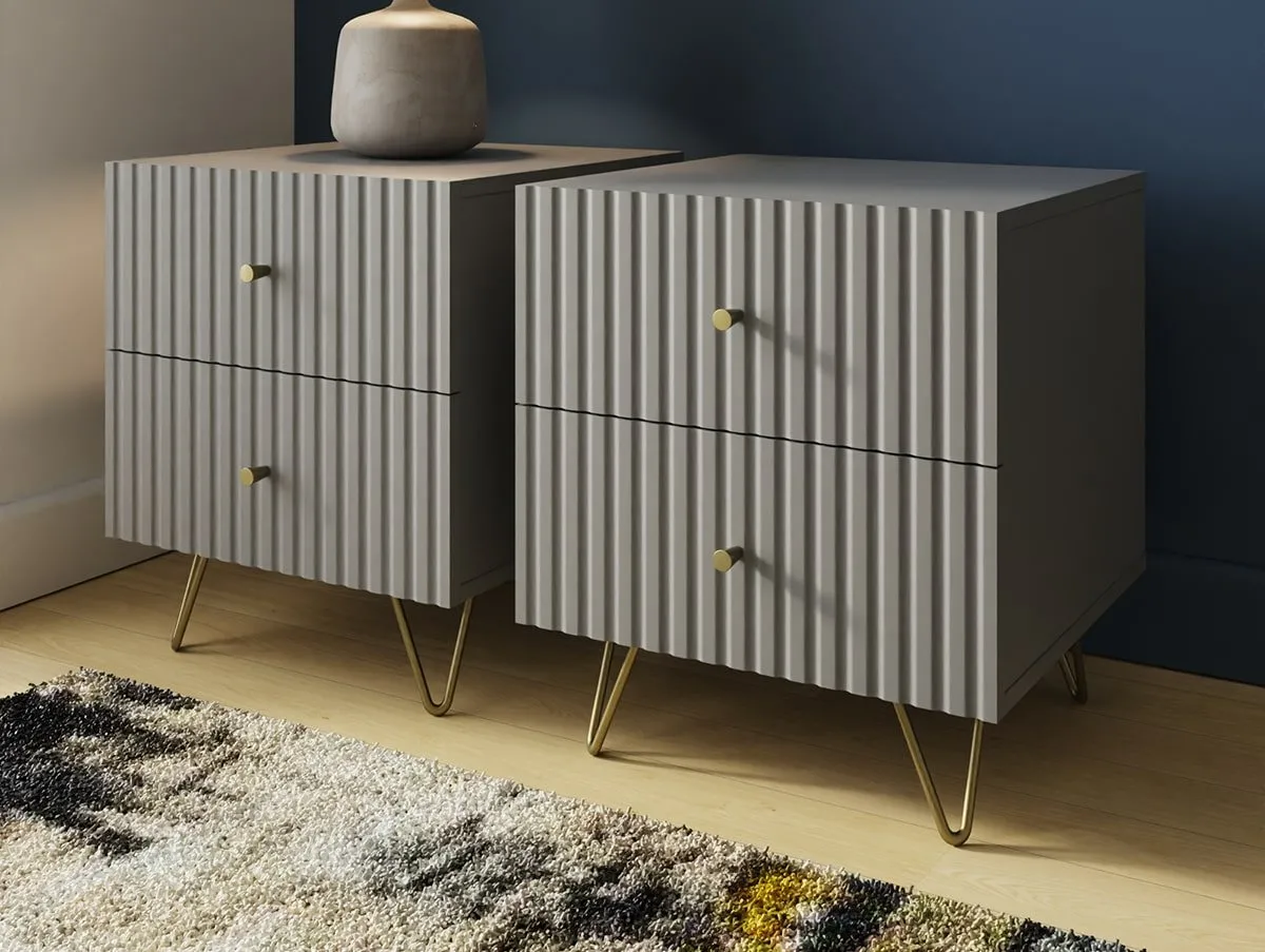 GFW GFW Thalia Grey Ribbed Pair of 2 Drawer Bedside Tables