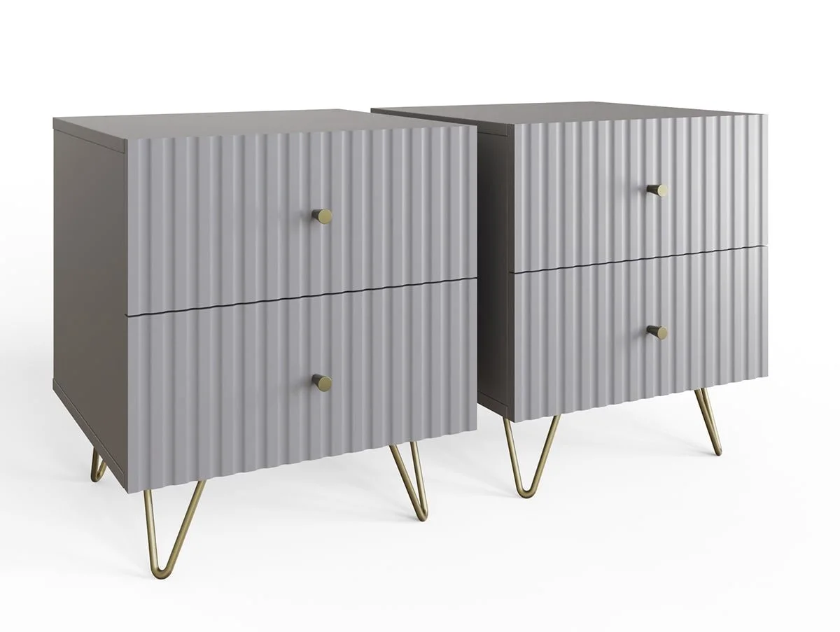 GFW GFW Thalia Grey Ribbed Pair of 2 Drawer Bedside Tables