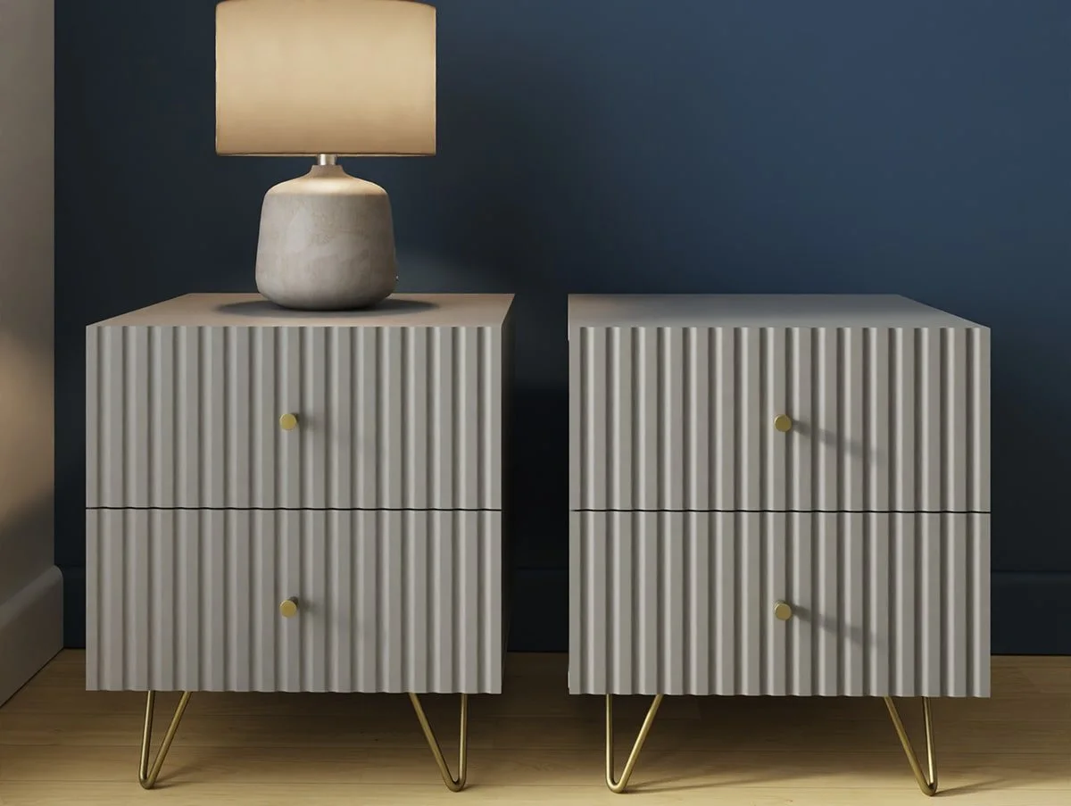 GFW GFW Thalia Grey Ribbed Pair of 2 Drawer Bedside Tables