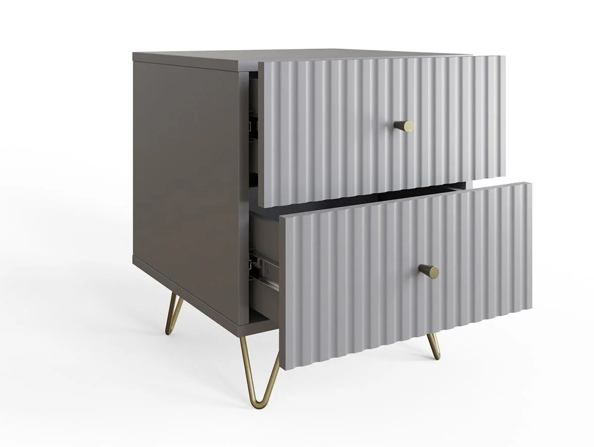 GFW GFW Thalia Grey Ribbed 2 Drawer Bedside Table
