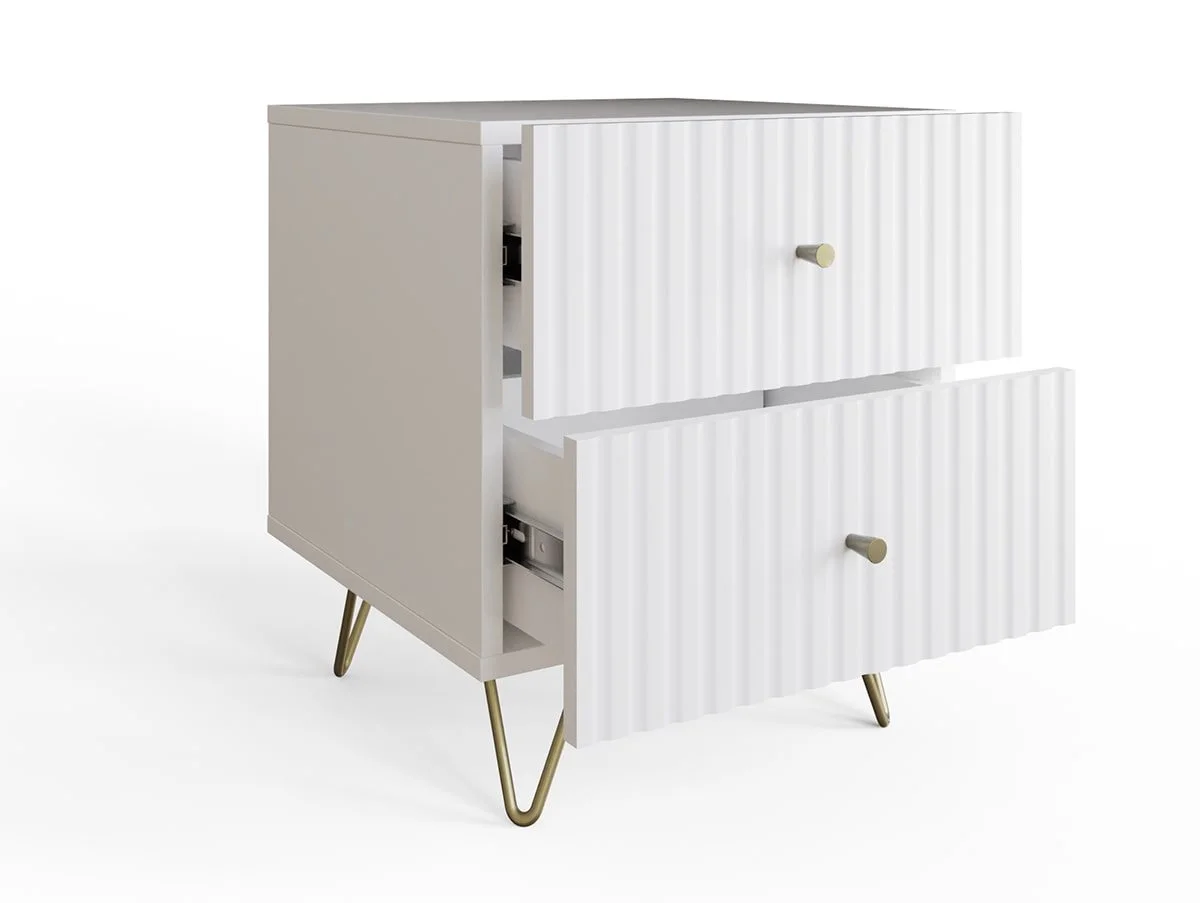 GFW GFW Thalia White Ribbed Pair of 2 Drawer Bedside Tables