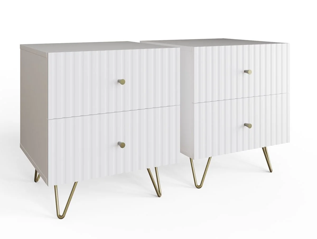 GFW GFW Thalia White Ribbed Pair of 2 Drawer Bedside Tables