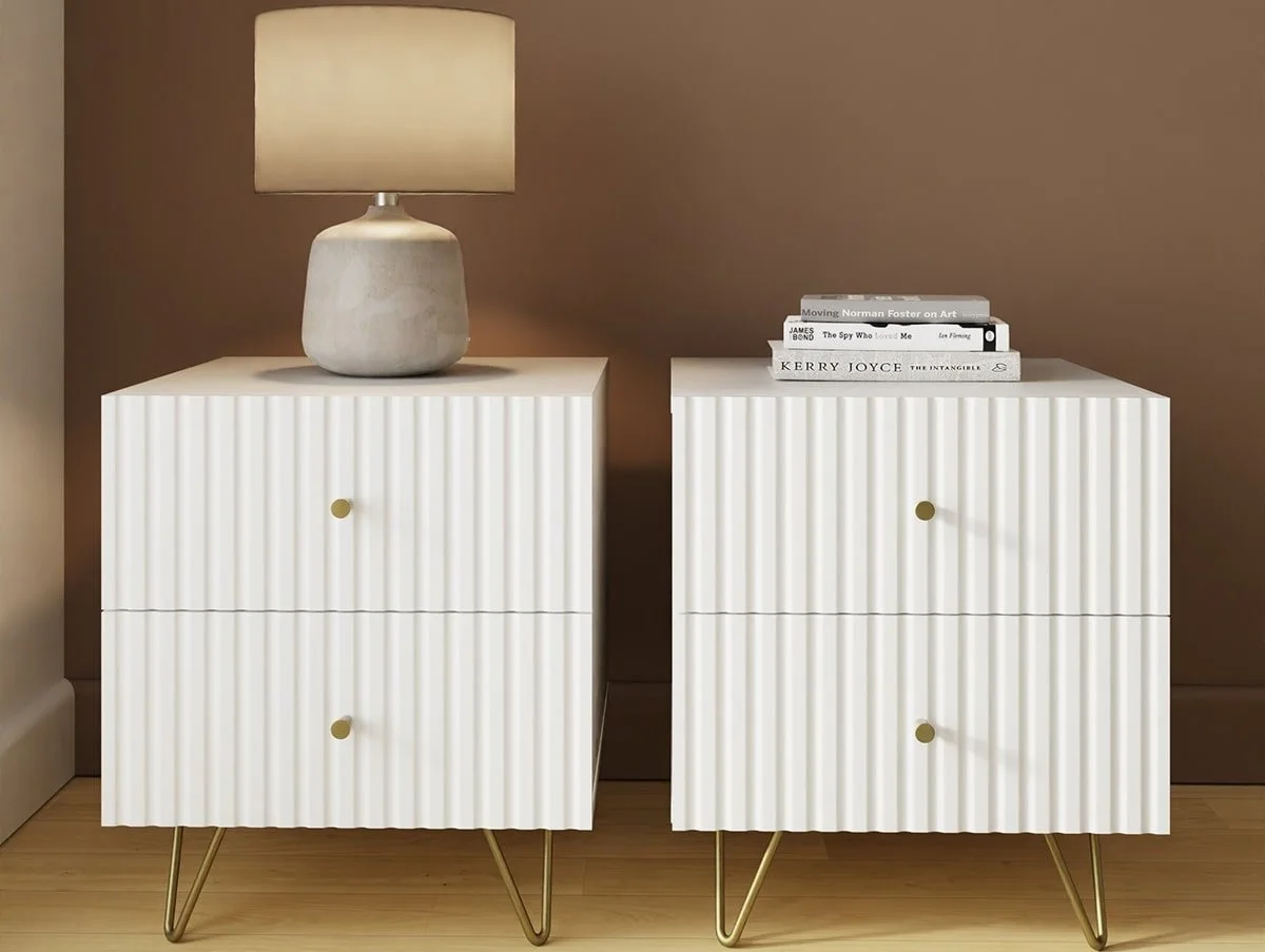 GFW GFW Thalia White Ribbed Pair of 2 Drawer Bedside Tables