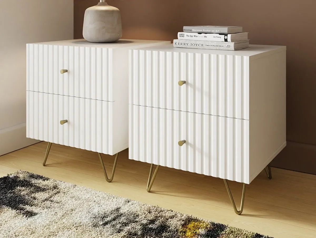 GFW GFW Thalia White Ribbed Pair of 2 Drawer Bedside Tables