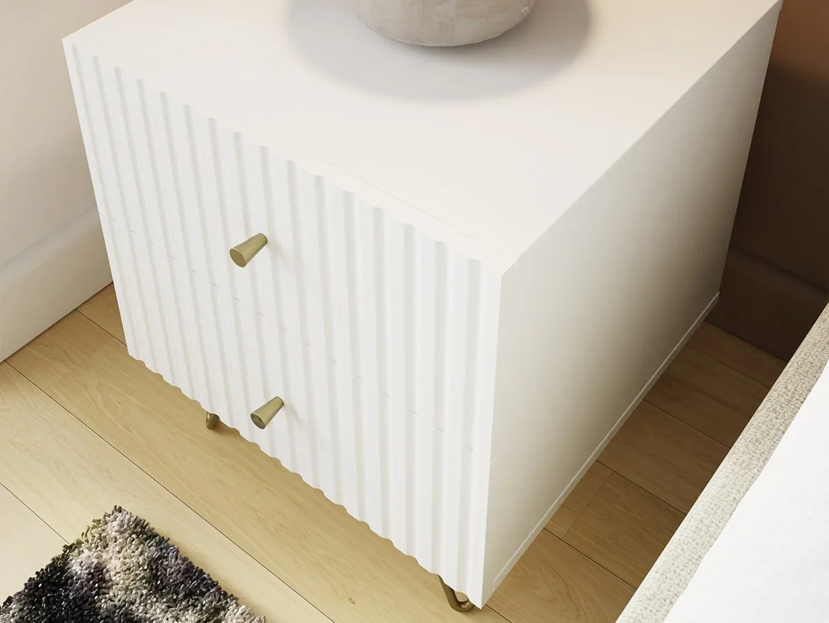 GFW GFW Thalia White Ribbed 2 Drawer Bedside Table