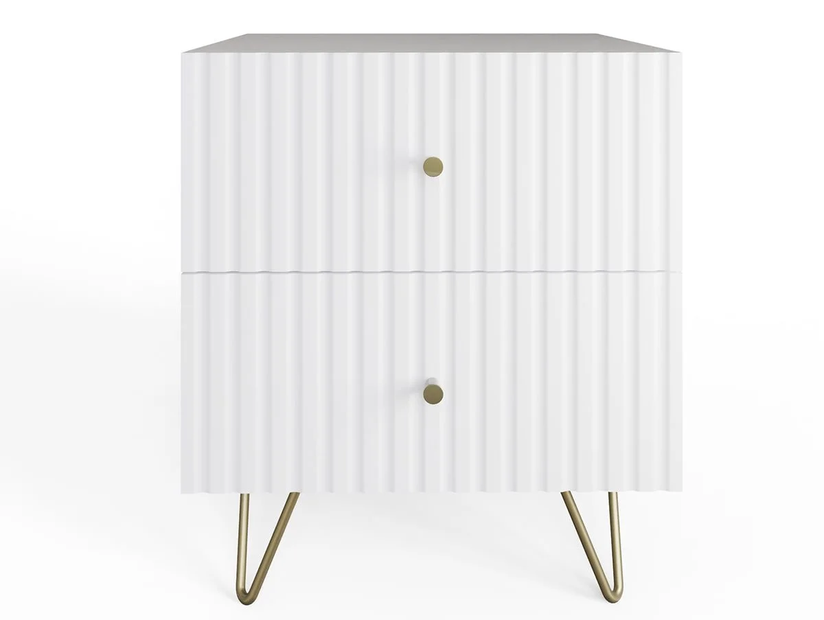 GFW GFW Thalia White Ribbed 2 Drawer Bedside Table